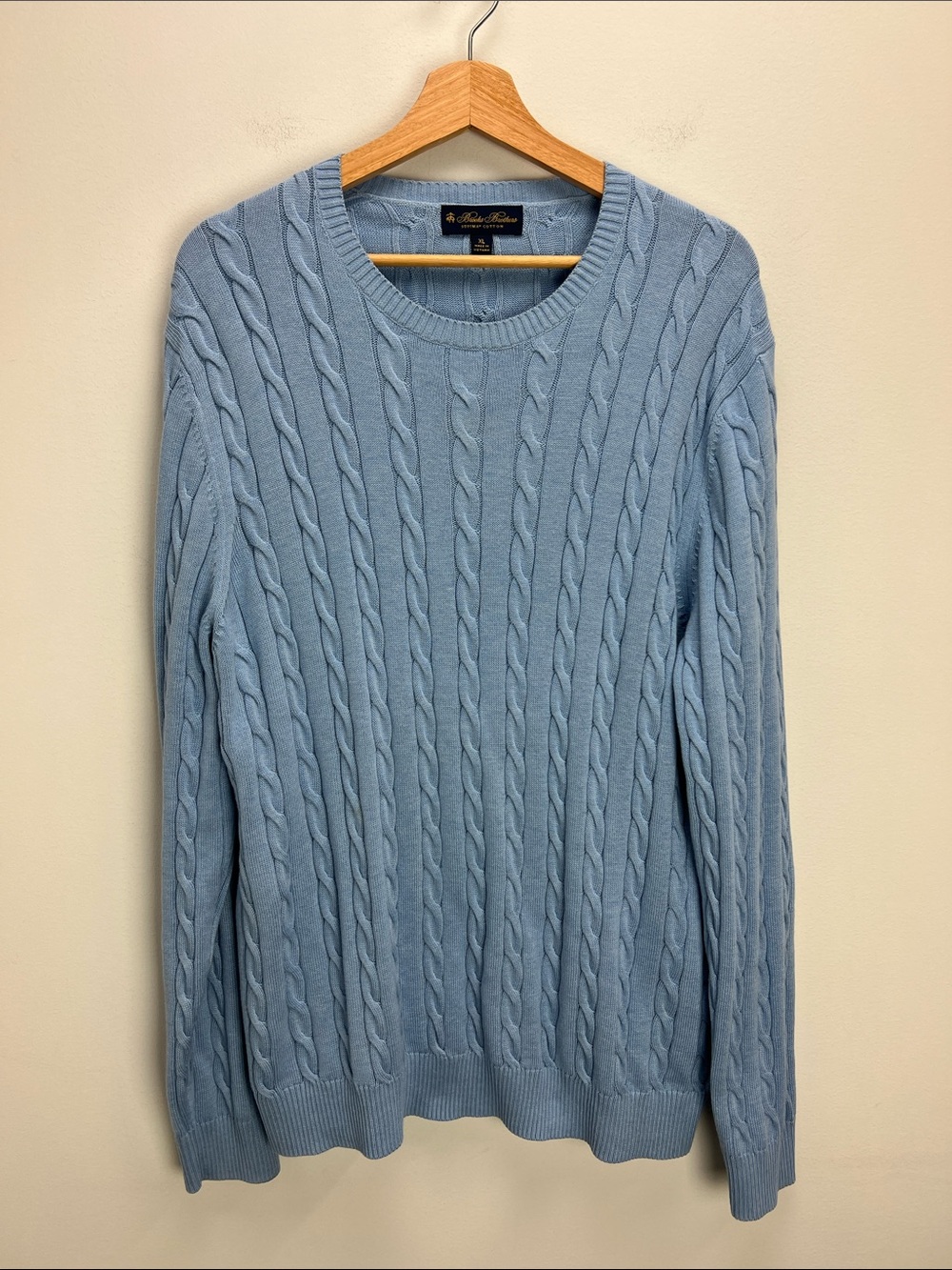 Brooks Brothers Supima Cotton Cable Knit Sweater Blue Heritage Preppy Mens XL